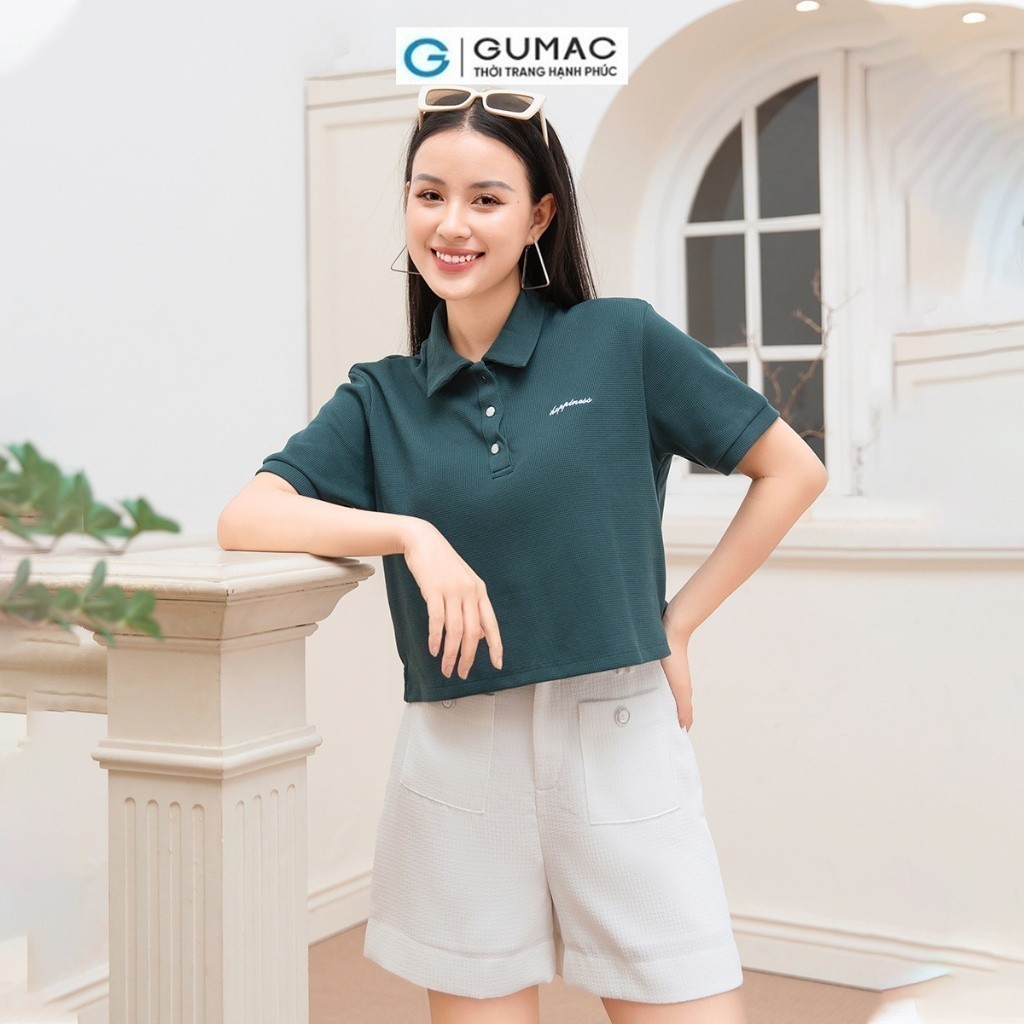 Áo thun polo croptop nữ GUMAC ATD10019 tay ngắn có thêu chữ