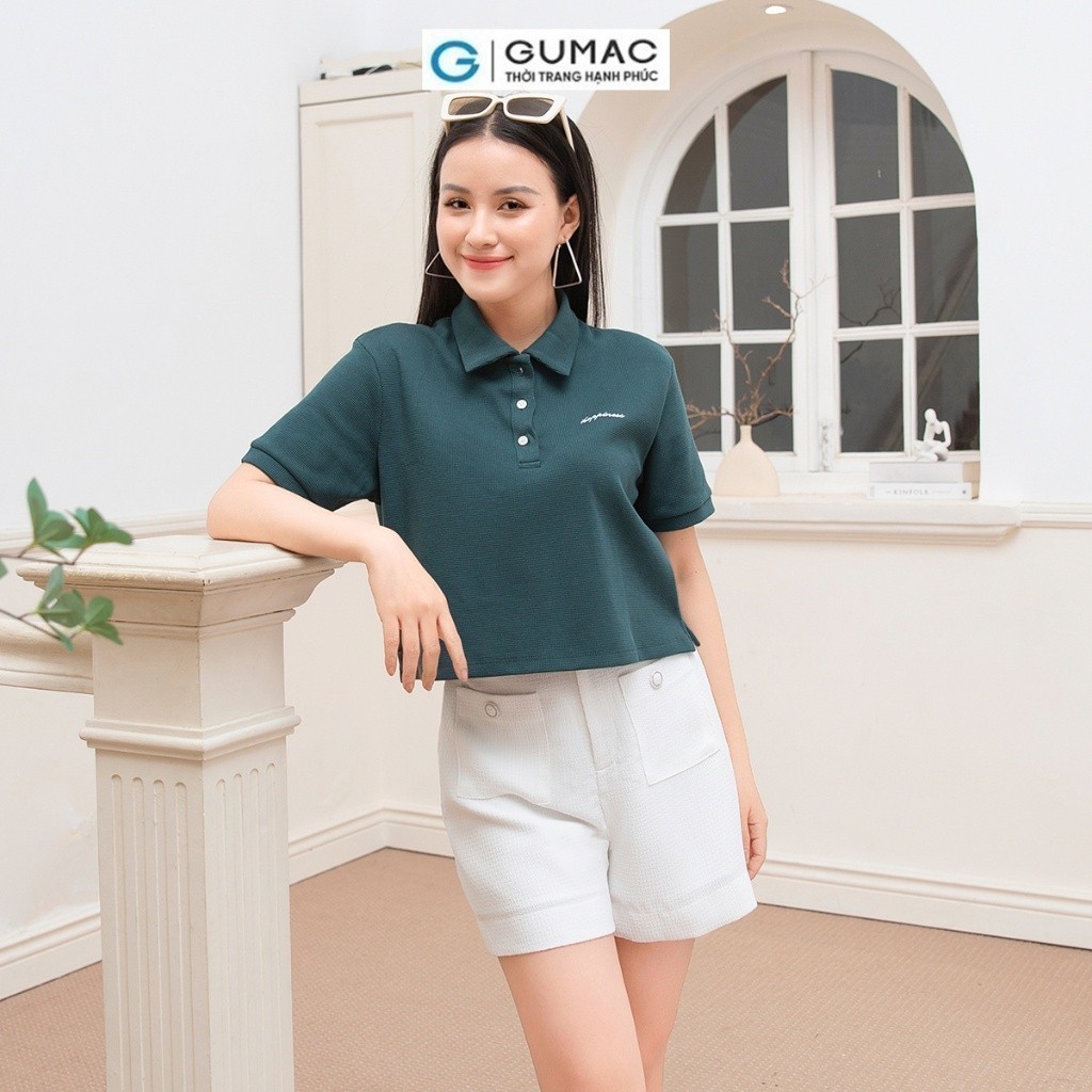 Áo thun polo croptop nữ GUMAC ATD10019 tay ngắn có thêu chữ