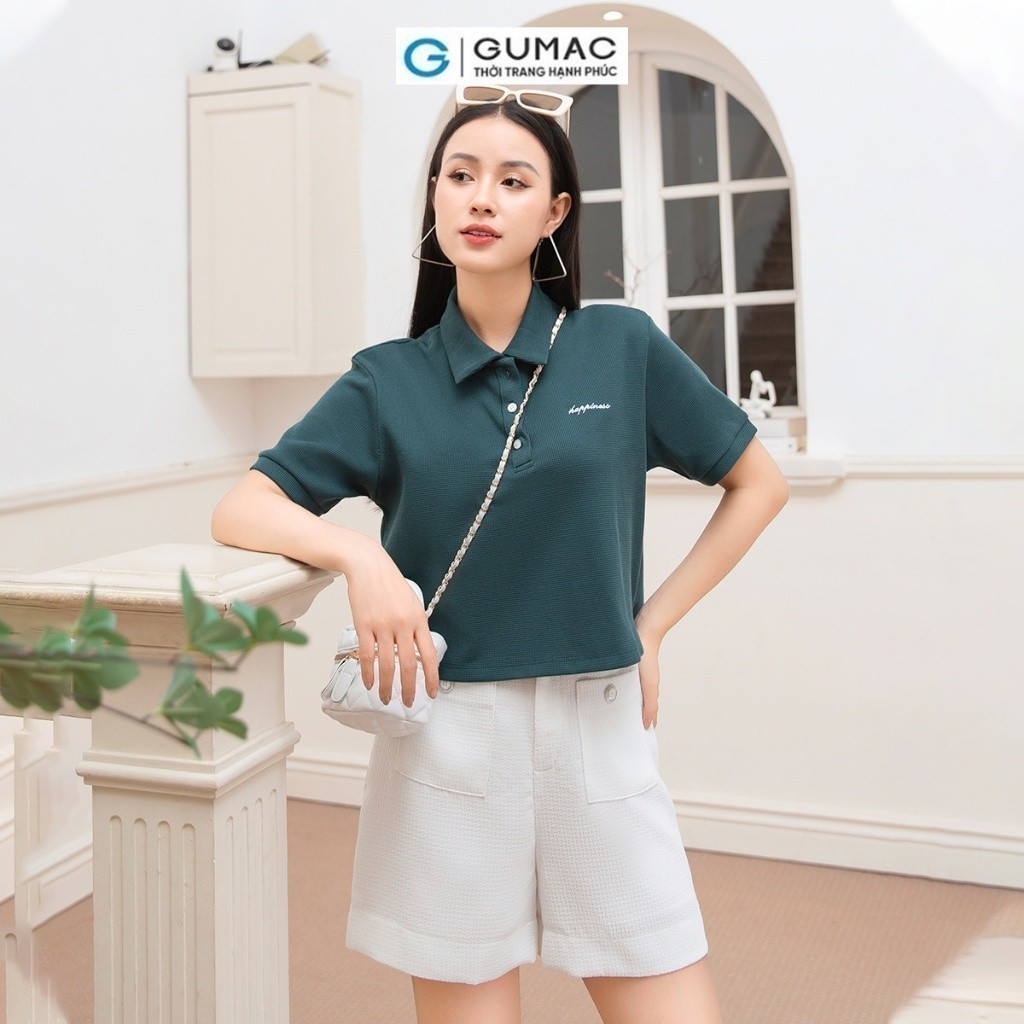 Áo thun polo croptop nữ GUMAC ATD10019 tay ngắn có thêu chữ