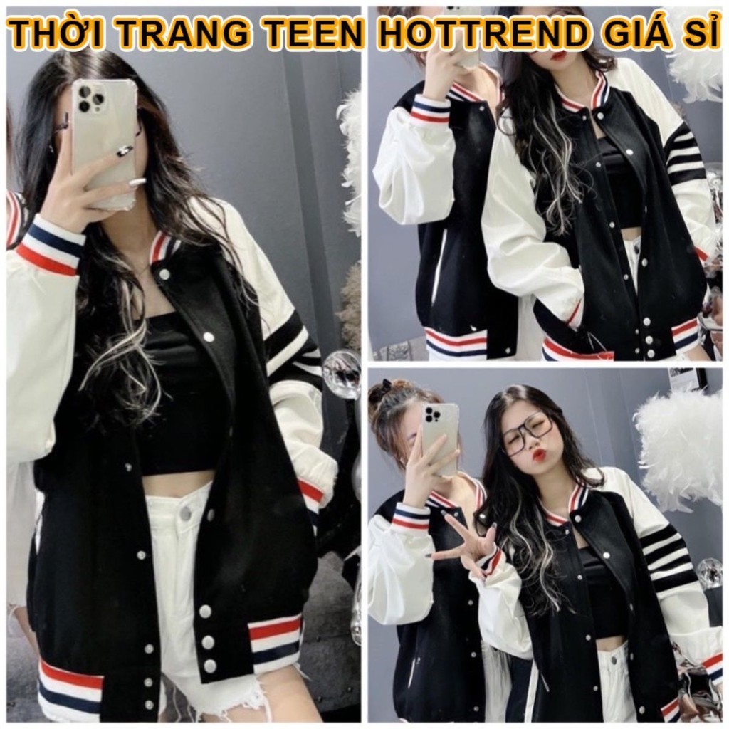 Áo Khoác Bomber Thom 4 Sọc Tay phối tay trắng THOITRANGGIASI