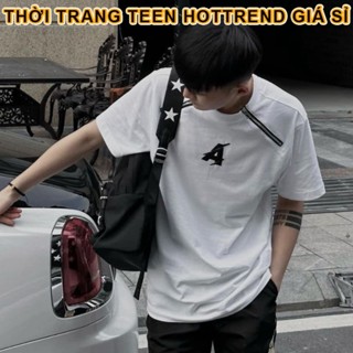 Áo phông khóa kéo An Thuyên logo chữ A in giữa-Áo thun tay lỡ nam nữ unisex chất cotton dày dặn form rộng basic hottred