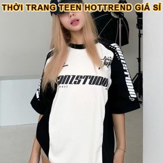 Áo thun tay lỡ studio phối màu trắng đen nam nữ unisex áo phông form rộng 65kg basic hottrend phong cách giới trẻ 2024