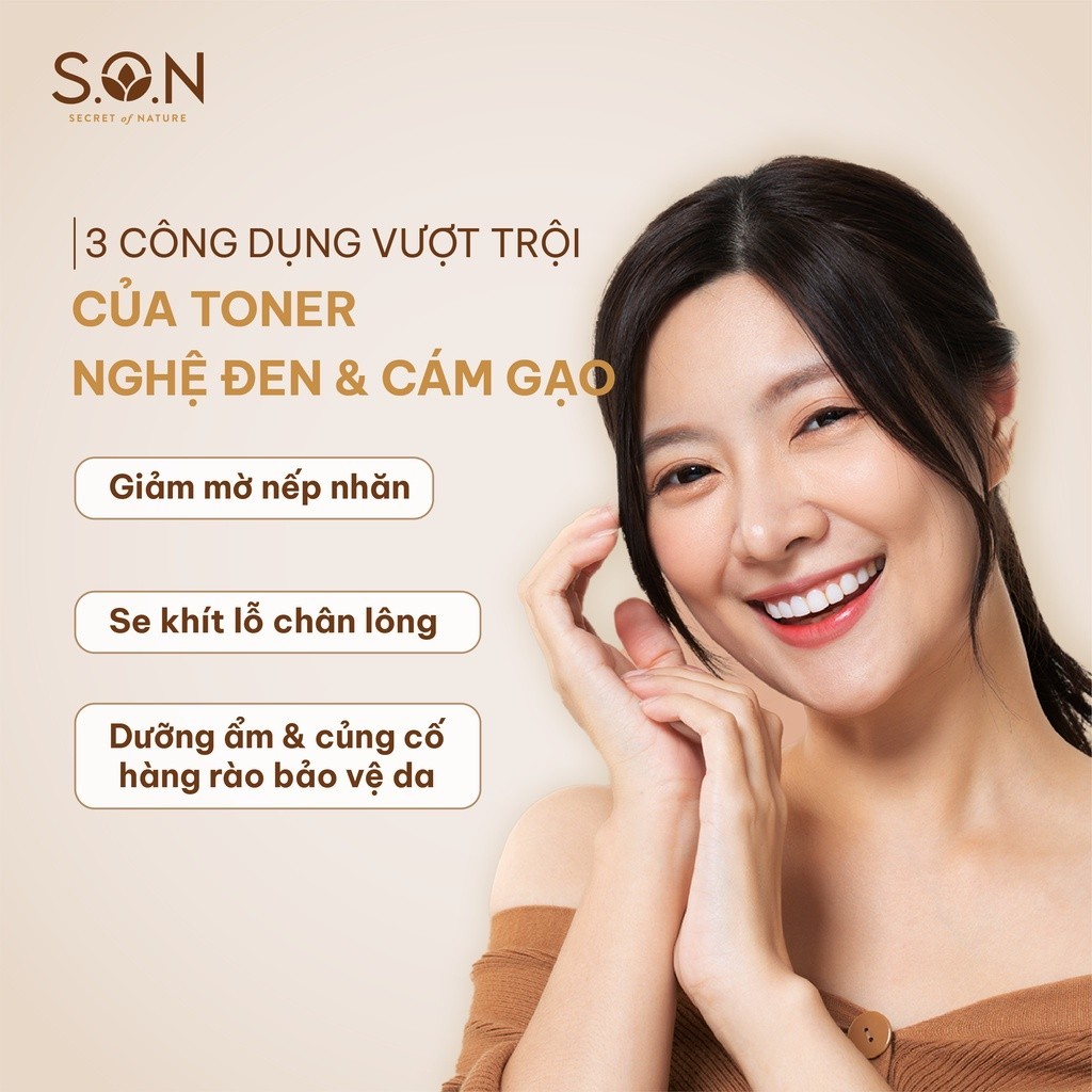 Combo 2 chai Toner nghệ đen & gạo S.O.N Dưỡng ẩm, se khít lỗ chân lông 100ml/chai