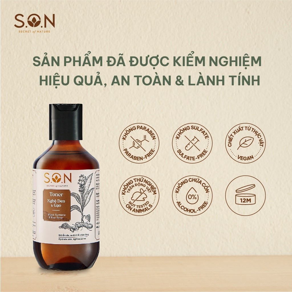 Combo 2 chai Toner nghệ đen & gạo S.O.N Dưỡng ẩm, se khít lỗ chân lông 100ml/chai