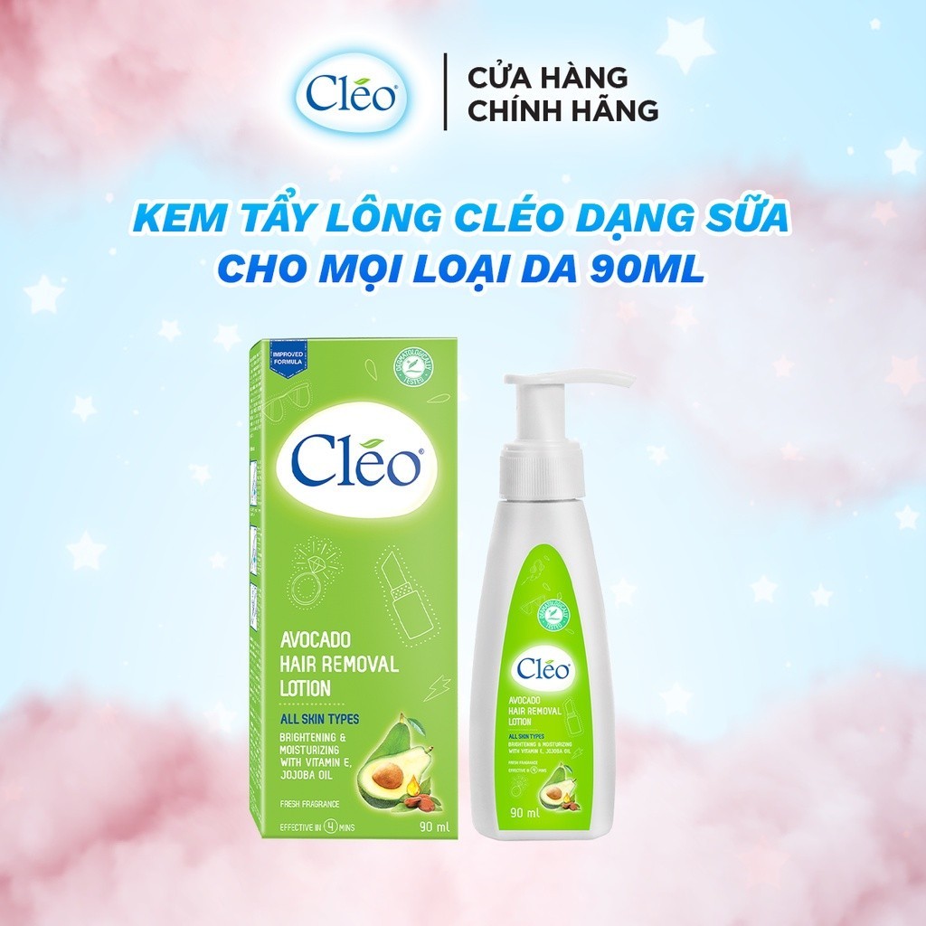 Bộ đôi Lotion Kem Tẩy Lông Cléo dạng sữa Avocado 90ml + Gel Dưỡng Da Sau Tẩy Lông Cleo 50g tẩy lông tay chân bụng