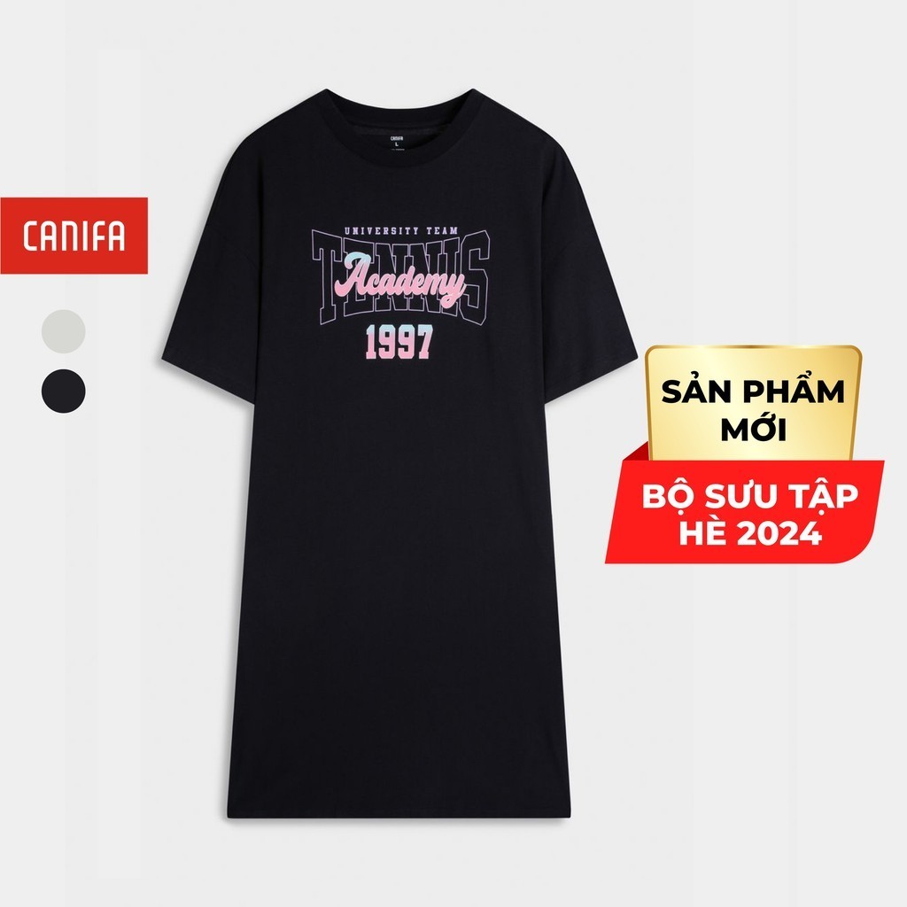 Váy liền nữ CANIFA đầm thun dáng dài in hình có xẻ gấu 2 bên 6DS24S003