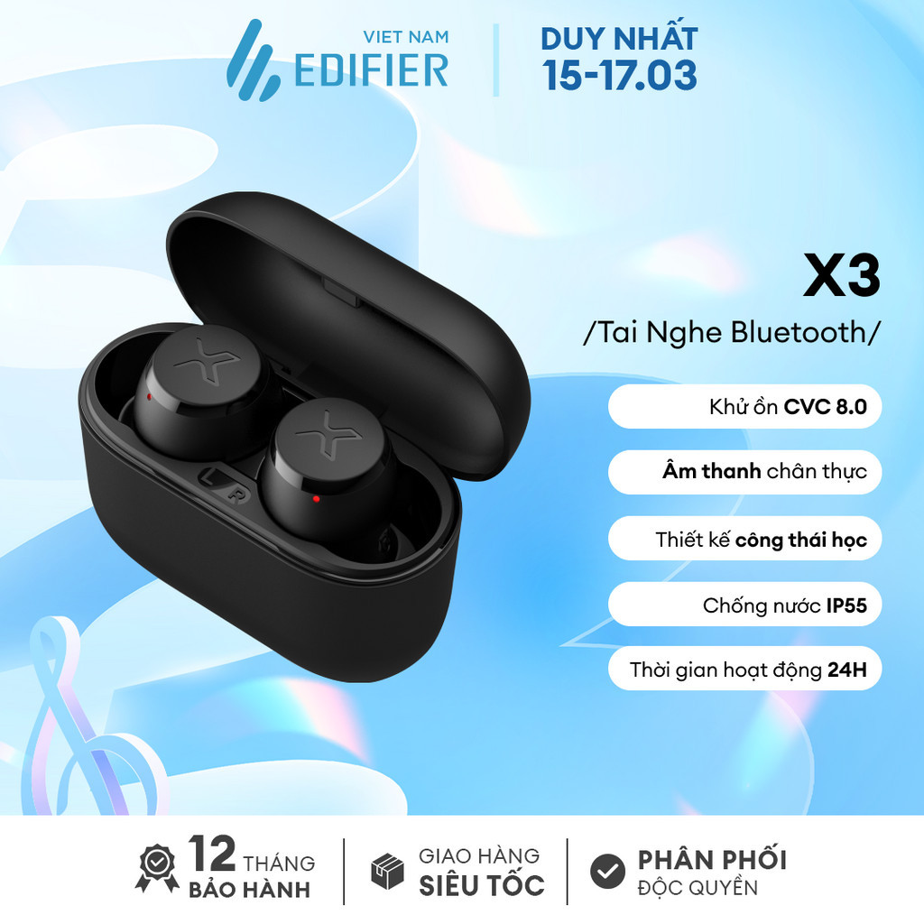 Tai nghe Bluetooth 5.0 EDIFIER X3 Lite | Âm thanh Stereo | Chống nước IP55 | Bảo Hành 12 Tháng