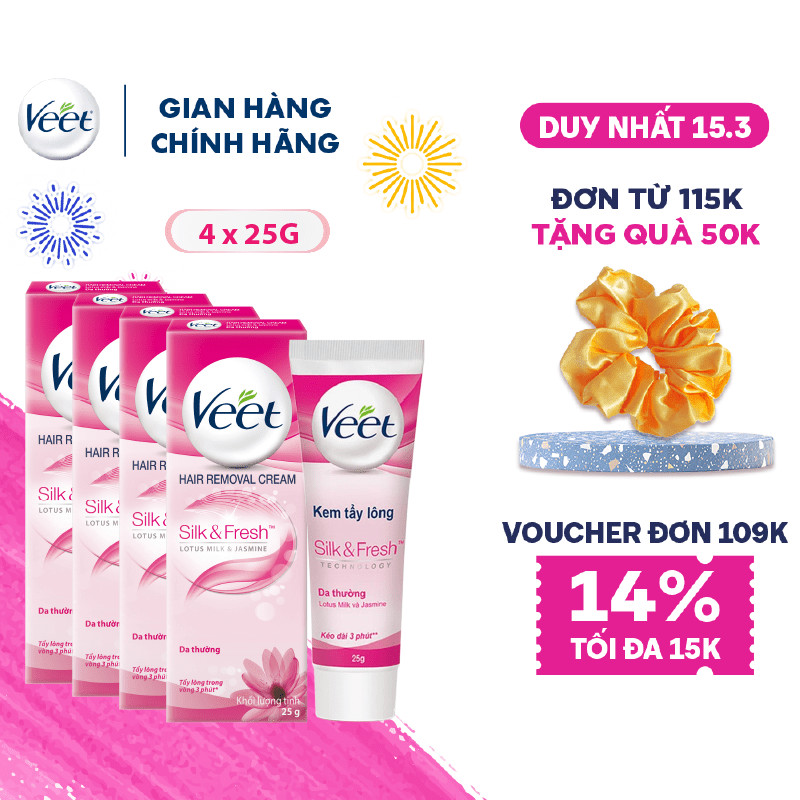 Combo 4 tuýp Kem tẩy lông cho da thường Veet Silk Fresh 25G/tuýp