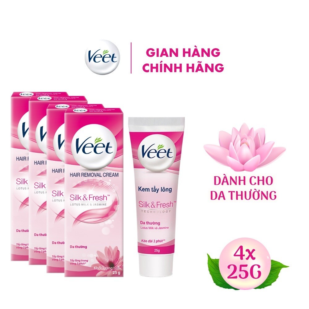 Combo 4 tuýp Kem tẩy lông cho da thường Veet Silk Fresh 25G/tuýp