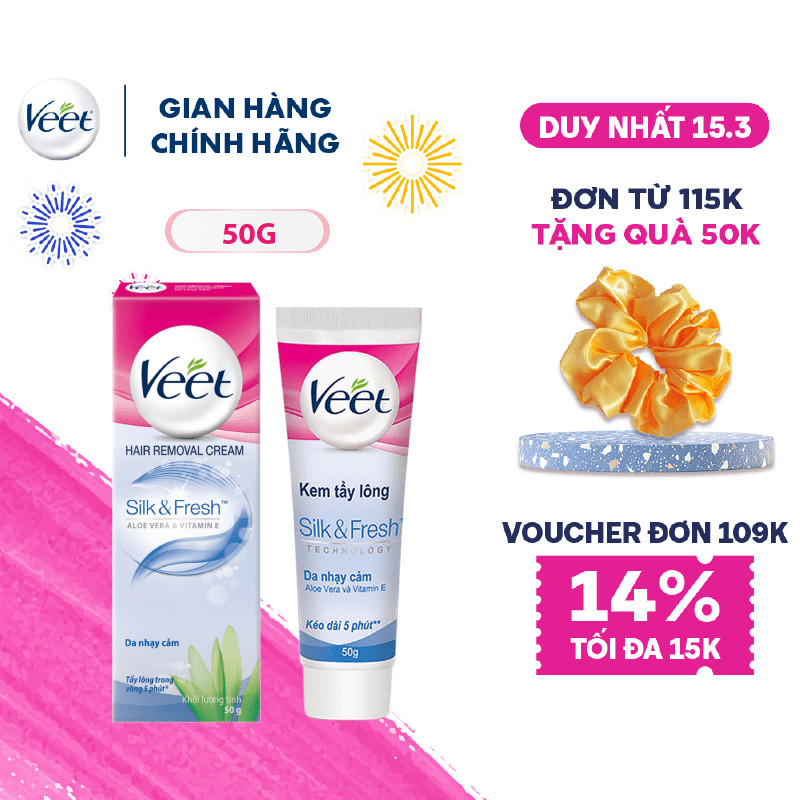 [Mã FMCGVEET71 giảm 8% đơn 150k] Kem tẩy lông cho da nhạy cảm Veet Silk Fresh 50g