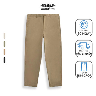 Quần Kaki Nam Cotton Gập Ly Trơn Form Slim Crop - Routine 10S23PCA001
