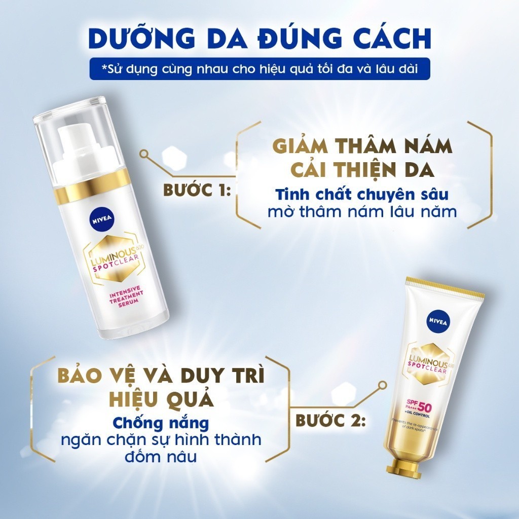 Bộ Sản Phẩm Dưỡng Da Chuyên Sâu NIVEA Luminous630 Làm Mờ Đốm Nâu| Ngừa Thâm Nám | Sáng Da | Chống Nắng (30 ml & 40 ml)