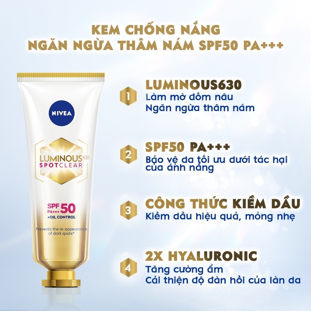 Bộ Sản Phẩm Dưỡng Da Chuyên Sâu NIVEA Luminous630 Làm Mờ Đốm Nâu| Ngừa Thâm Nám | Sáng Da | Chống Nắng (30 ml & 40 ml)