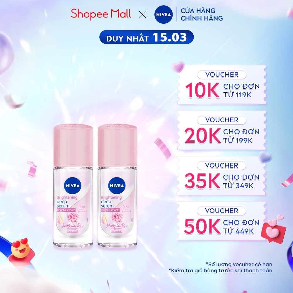 Bộ 2 Lăn Ngăn Mùi NIVEA Brightening Deep Serum Hương Hoa Hồng Dưỡng Sáng Da (40 ml) - 85301