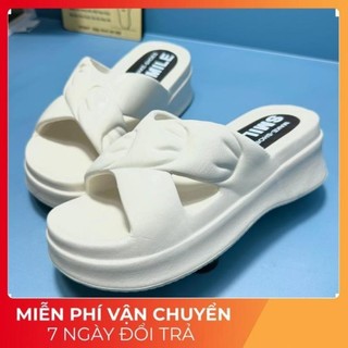 Dép quai ngang nữ, dép lê bánh mì quai chéo SMILE chất liệu EVA siêu nhẹ độn đế 5cm