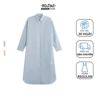 Đầm Midi Nữ Kiểu Sơ Mi Tay Dài Kẻ Sọc Form Regular - Routine 10S23DREW008