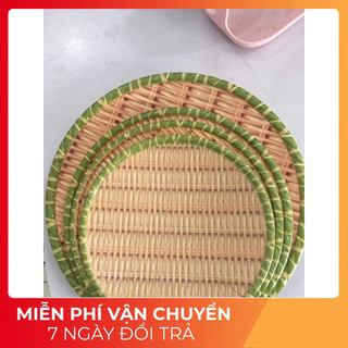 Set 4 đĩa nhựa giả mây giả mẹt tre hình tròn
