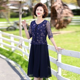 Váy Voan Ngắn Tay Mùa Hè Cho Mẹ Trung Niên 40 Tuổi 50 Tuổi, Váy Kiểu Tây Cho Phụ Nữ Trung Niên
