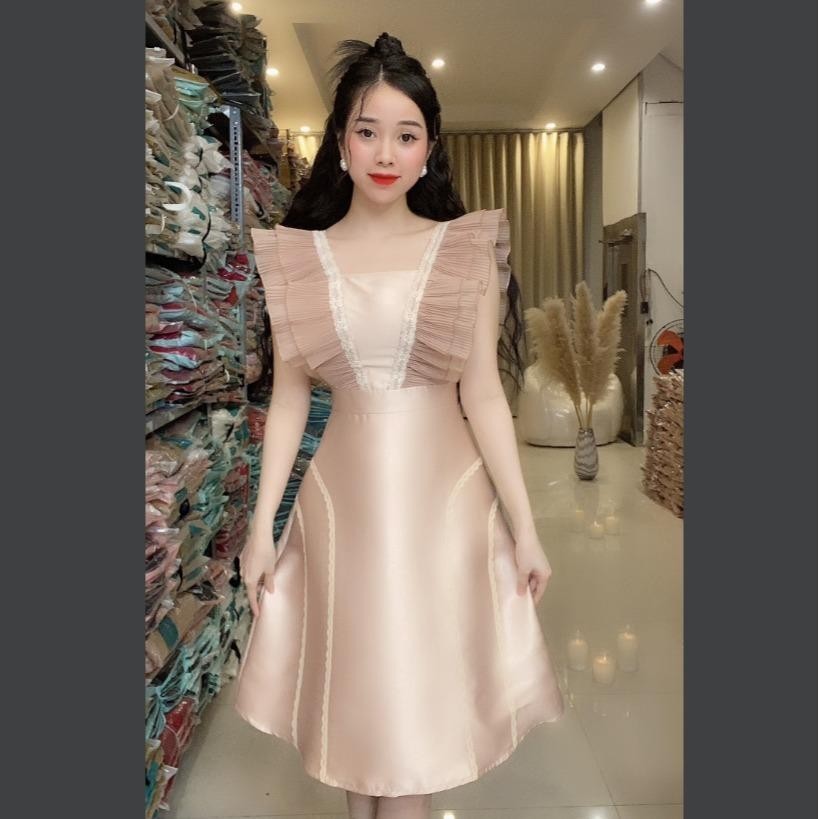 ĐẦM XÒE TAFFTA THIẾT KẾ TAY CÁNH TIÊN PHỐI REN SANG TRỌNG H68