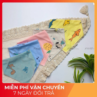 Combo 10 chiếc khăn tam giác cotton quàng cổ 2 nấc khuy bấm cho bé, yếm tam giác cho bé sơ sinh