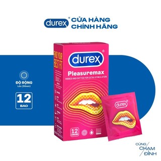 Bao cao su Durex Pleasuremax gân gai, size 56mm, 12 cái/hộp