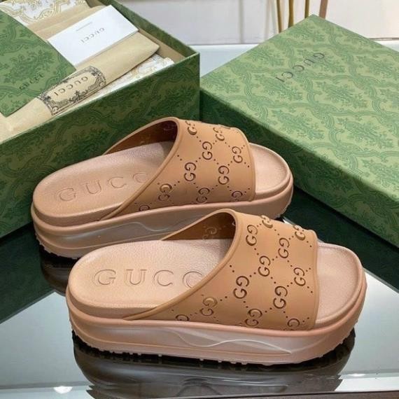 Dép Bánh Mì Gucci Cao Cấp, Dép Lê Nữ Quai Ngang Đế Cao 5cm Đi Mưa Chông