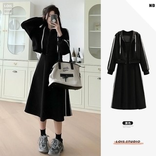 Váy Sling Thời Trang Mỡ mm Thể Thao Thường Ngày Ôm Hơn Bộ Đồ Hai Mảnh Plus Size Quần Áo Nữ 1.0-150kg Áo Khoác Có Mũ Trùm Đầu Dài Tay Sling Trượt Tuyết