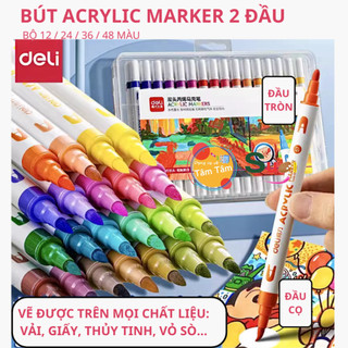    TÂM TÂM   Bút Sơn Acrylic Marker Deli 2 đầu HM913  Kèm Hộp Nhựa - 12   24   36   48 Màu Đậm Đều - Tô Màu Đi Nét DIY 