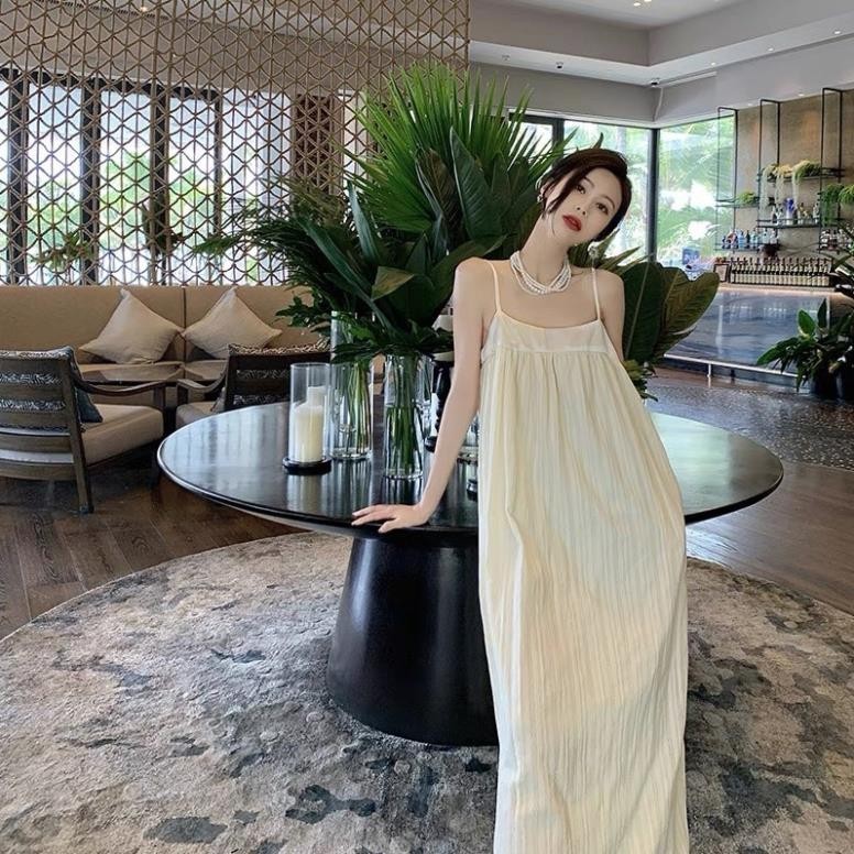 Váy Maxi 2 Dây Be Khuy Sau Dáng Suông Hàng 2 Lớp, Đầm Maxi Nữ Đi Biển (Váy Có Quai Chỉnh Có Túi Bên) V07 | BigBuy360 - bigbuy360.vn