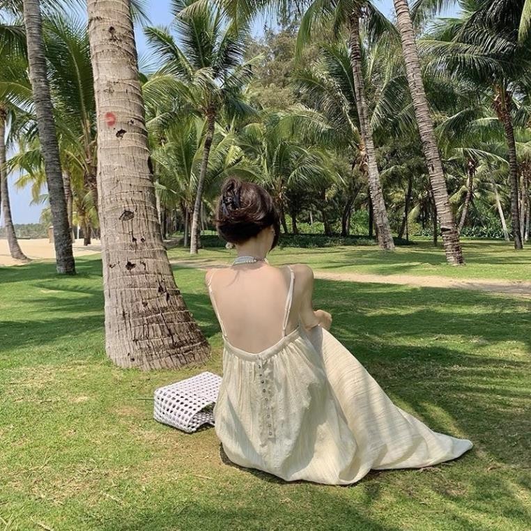 Váy Maxi 2 Dây Be Khuy Sau Dáng Suông Hàng 2 Lớp, Đầm Maxi Nữ Đi Biển (Váy Có Quai Chỉnh Có Túi Bên) V07 | BigBuy360 - bigbuy360.vn