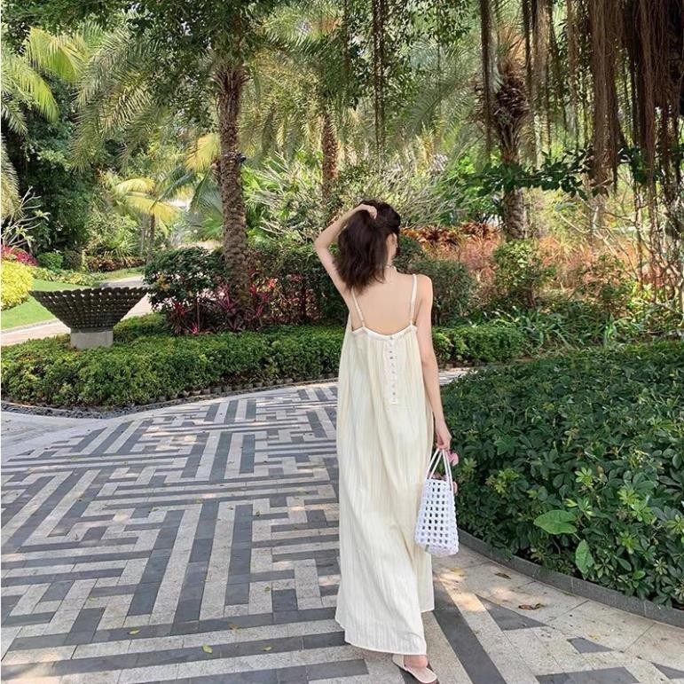 Váy Maxi 2 Dây Be Khuy Sau Dáng Suông Hàng 2 Lớp, Đầm Maxi Nữ Đi Biển (Váy Có Quai Chỉnh Có Túi Bên) V07 | BigBuy360 - bigbuy360.vn