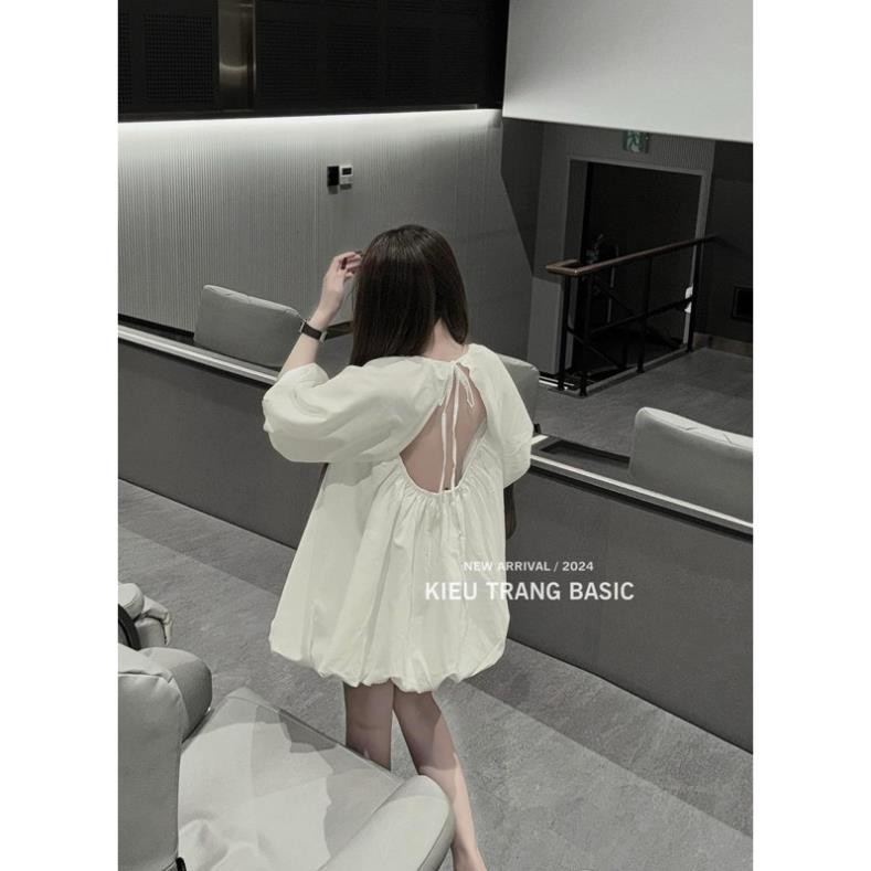 Váy Thô Dáng Bom Hở Lưng Màu Trắng Tiểu Thư Hàng 2 Lớp Form Rộng Siêu Xinh 2024 V16 | BigBuy360 - bigbuy360.vn