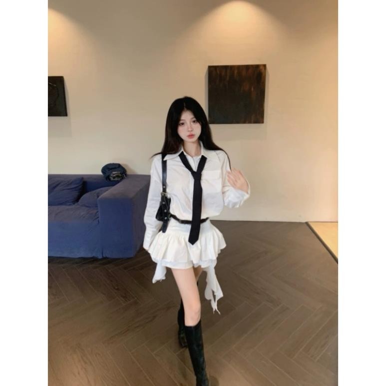 Váy Sơmi Mix Cà Vạt Tua Rua Kèm Lót Quần 2 Màu Kèm Đai Da Cá Tính 2024 (có ảnh thật) V01 | BigBuy360 - bigbuy360.vn