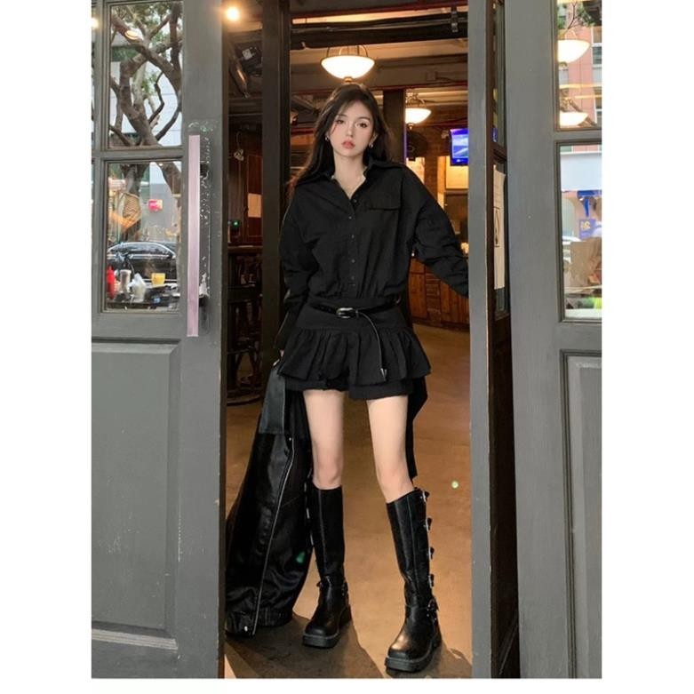 Váy Sơmi Mix Cà Vạt Tua Rua Kèm Lót Quần 2 Màu Kèm Đai Da Cá Tính 2024 (có ảnh thật) V01 | BigBuy360 - bigbuy360.vn