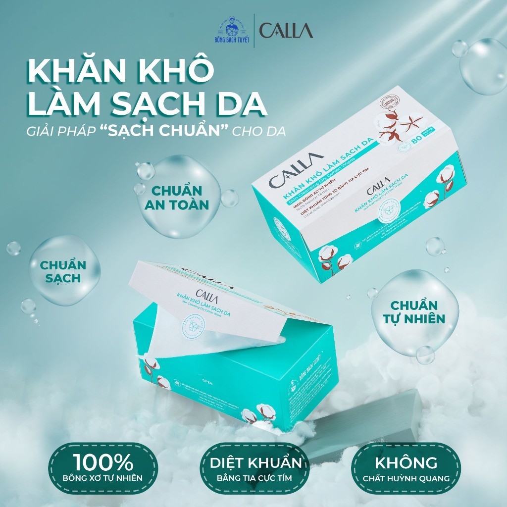 Combo 3 hộp khăn khô Bông Bạch Tuyết làm sạch da Calla đa năng 80 miếng/hộp - bông tẩy trang