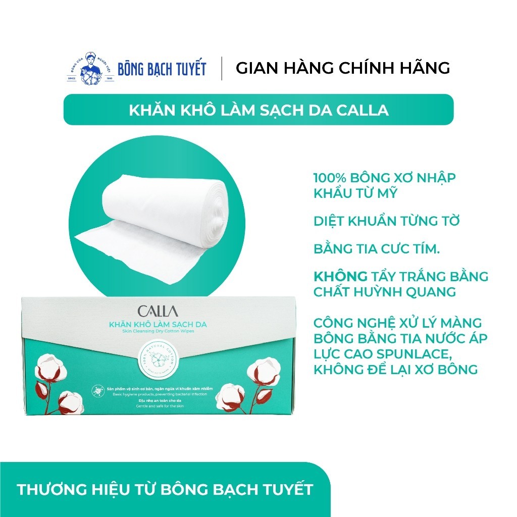 Combo 3 hộp khăn khô Bông Bạch Tuyết làm sạch da Calla đa năng 80 miếng/hộp - bông tẩy trang