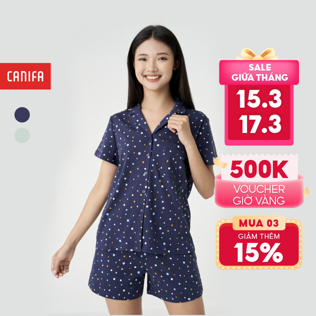 Bộ pyjama nữ CANIFA hoạ tiết chất liệu cotton co giãn 6LS23S009