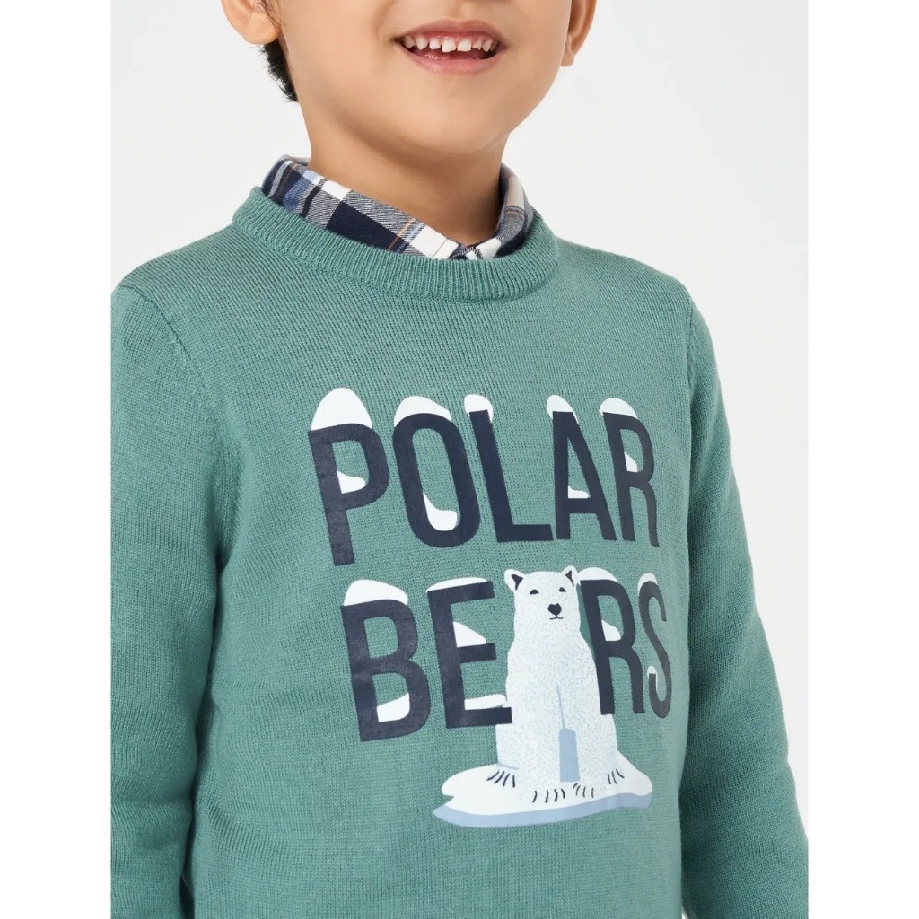 Áo len bé trai CANIFA cổ tròn có hình in Polar Bears 2TE22W006