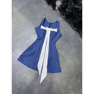Đầm Xòe Jean Hai Dây Đính Nơ Chất Jean Dày Đẹp QCK0026 HỎA TỐC