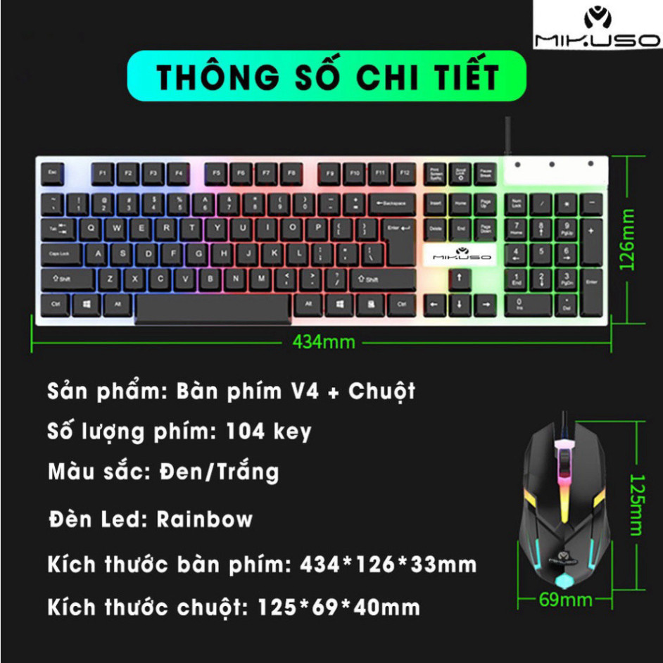 Bàn phím máy tính có dây gaming MIKUSO KB-C024 giả cơ chống nước led rgb chơi game làm việc văn phòng cho PC laptop | BigBuy360 - bigbuy360.vn