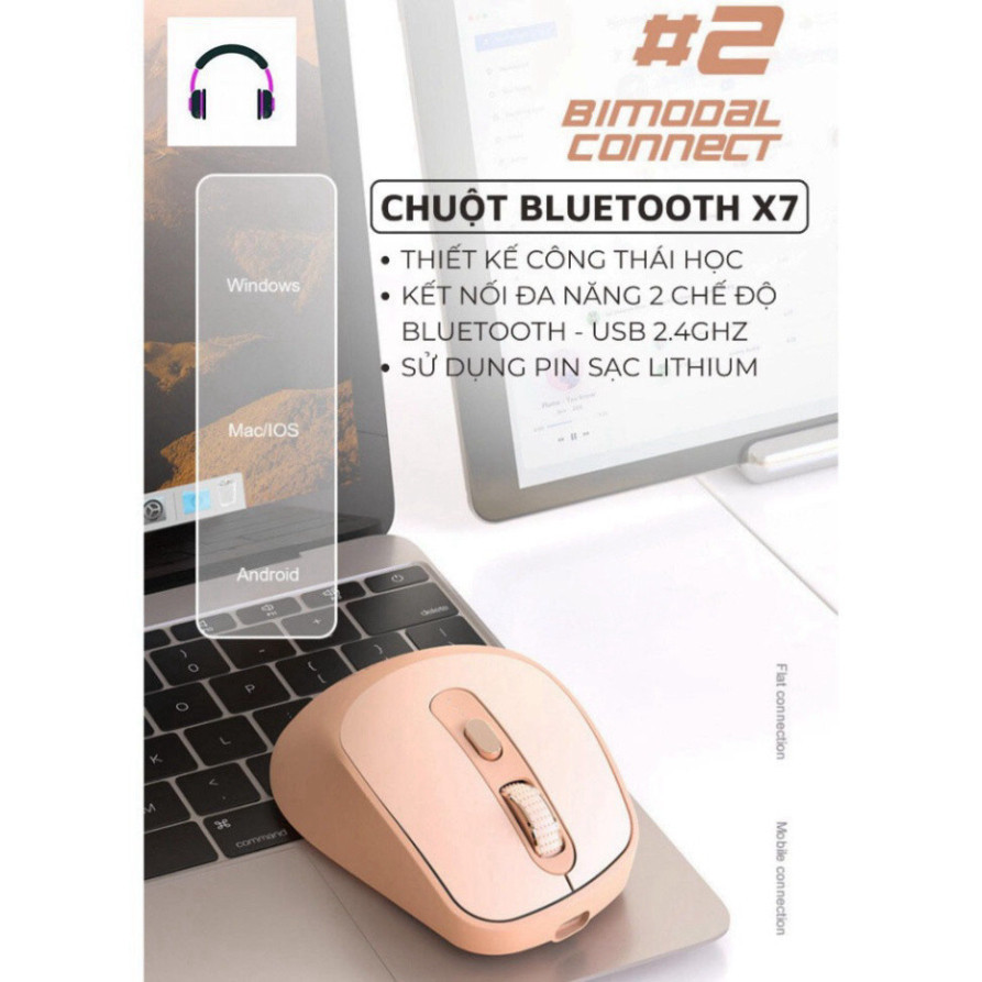 Chuột Không Dây Máy Tính Bluetooth X7 Wireless Pin Sạc Kết Nối 2 Chế Độ Cho Mọi Thiết Bị Máy Tính, Laptop có Bảo Hành | BigBuy360 - bigbuy360.vn