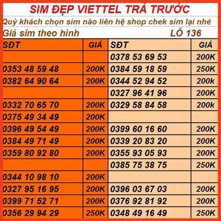 Sim viettel trả trước đăng ký được chính chủ- lô 44