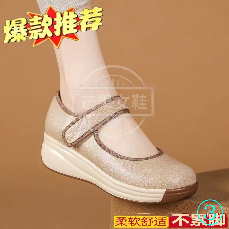 Giày Mẹ Đế Dày Nêm Trung Niên 2023 Phong Cách Mới Thoải Mái Đế Mềm Slip-On Giày Da Nữ