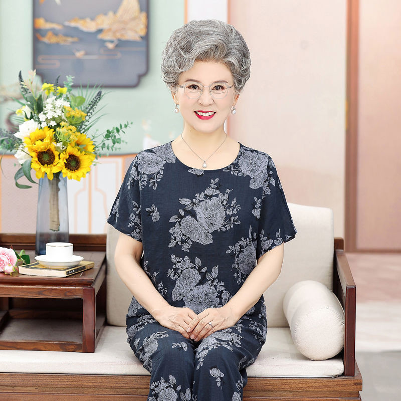 Bộ Đồ Ngắn Tay Mùa Hè Cho Người Trung Niên Và Cao Tuổi 60 Tuổi 70, Quần Áo Mùa Hè Cho Bà Già