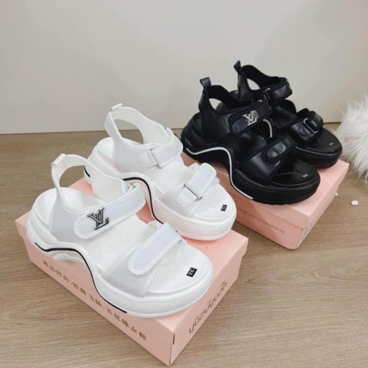 Dép sandal nữ lv mẫu 2023 đế cong cao 5cm full box, Dép nữ quai hậu đủ size 35-38 hàng chuẩn loại 1