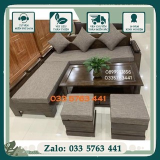 Giá gốc - sofa gỗ sồi nga 100% kích thước góc l 2mx1m8 kèm 1 đôn và bàn trà sofa