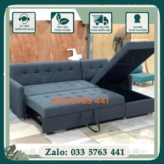 Sofa giường khung gỗ tự nhiên góc el thiết kế thông minh kéo ra thành sofa giường kích thước 2m2x1m6