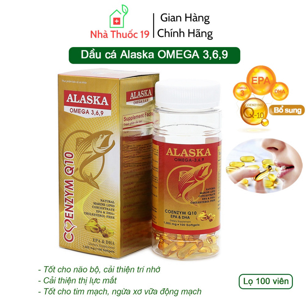 Viên Dầu Cá Alaska Omega 3 6 9 Coenzym Q10 USA Bổ Não, Sáng Mắt, Khỏe Mạnh Tim Mạch, Tăng Cường Trí Nhớ (Lọ 100 Viên) CH