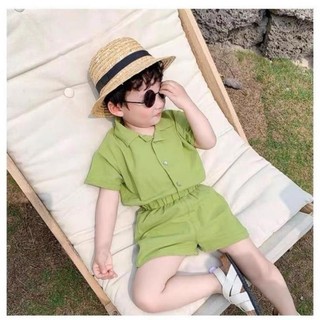 Bộ đũi trơn cổ vest đi biển bé trai TB41 Bộ sơ mi bé trai ba