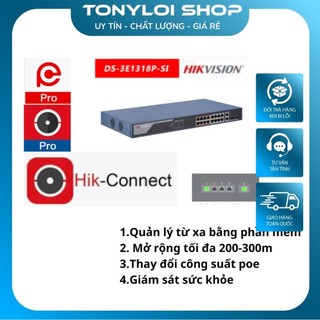 Switch poe hikvision 16 cổng, 2 cổng uplink ds-3e1318p-si dành cho camera
